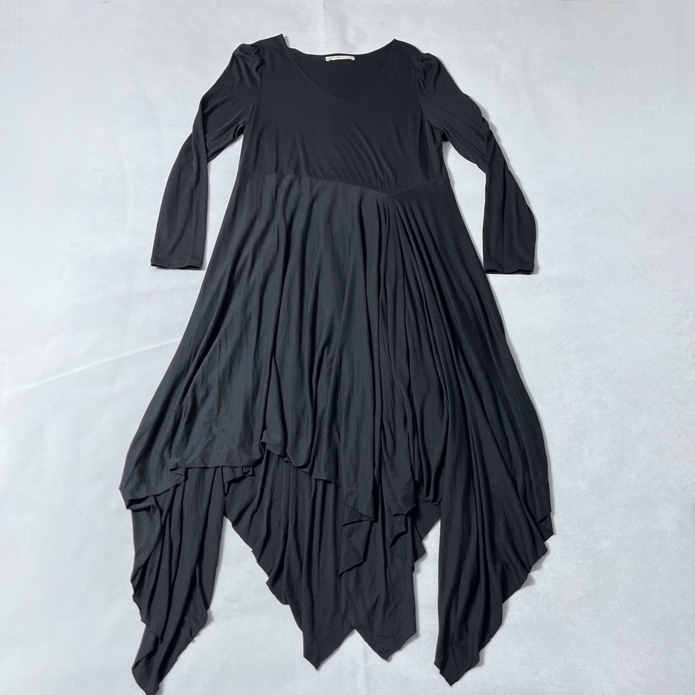 Peruvian Connection Sabrina Dress Women 2XL Black Knit V-Neck Asymmetrical Hem